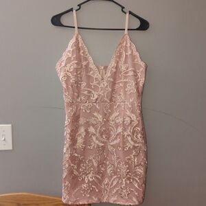 PrettyLittleThing Pink Gold Spaghetti Strap Mini Dress
